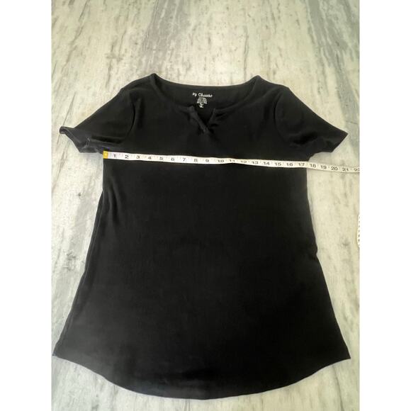 By Chico’s 1 Black Cotton Knit Top Woman Size 8 Minimalist Tee Shirt Basic - Picture 5 of 8